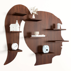 Girl Backlit Wood Wall Shelf / Book Shelf / Night Light, Walnut Finish