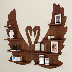 Loving Swan Backlit Wood Wall Shelf / Book Shelf / Night Light, Walnut Finish