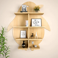 Penguin Backlit Wood Wall Shelf / Book Shelf / Night Light, Walnut Finish