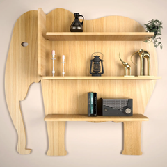 Elephant Shape Wood Wall Shelf / Book Shelf, Light oak Finish