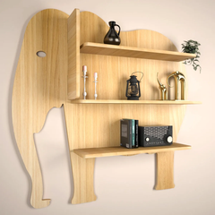 Elephant Shape Wood Wall Shelf / Book Shelf, Light oak Finish