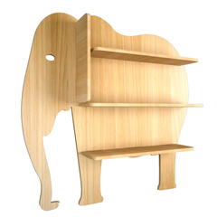 Elephant Shape Wood Wall Shelf / Book Shelf, Light oak Finish