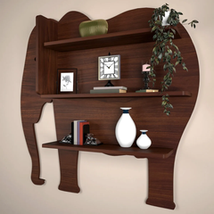 Elephant Shape Wood Wall Shelf / Book Shelf, Walnut Finish