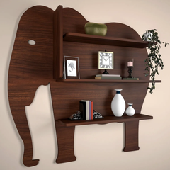 Elephant Shape Wood Wall Shelf / Book Shelf, Walnut Finish