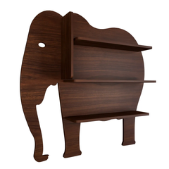 Elephant Shape Wood Wall Shelf / Book Shelf, Walnut Finish