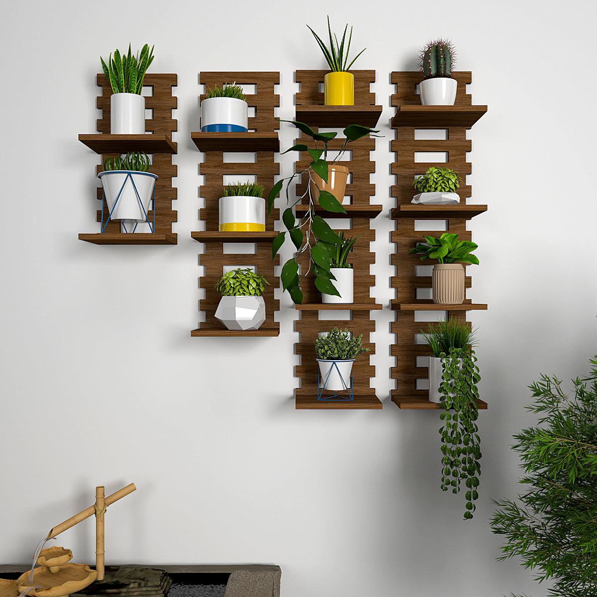 Urban Homes Designer Dark Walnut Planter Shelves Set Of 4