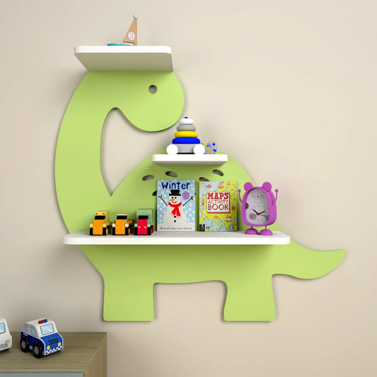 Dinosaur-Shaped Kids Wooden Shelf (Green)