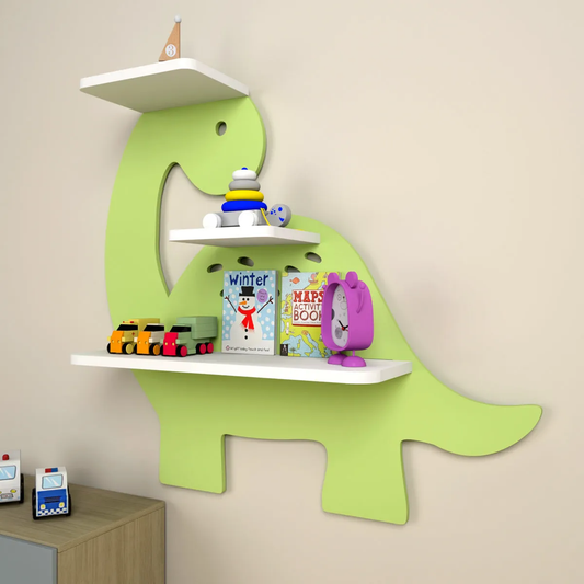 Dinosaur-Shaped Kids Wooden Shelf (Green)