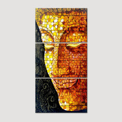 Buddha Face Glass Texture 3 Pieces Canvas Painting