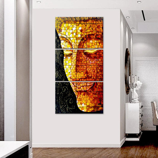 Buddha Face Glass Texture 3 Pieces Canvas Painting