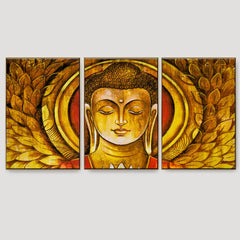 Golden Lord Buddha 3 Pieces Canvas Printed Painting