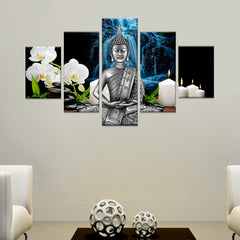 Peaceful Gautam Buddha 5 Pieces Canvas Painting